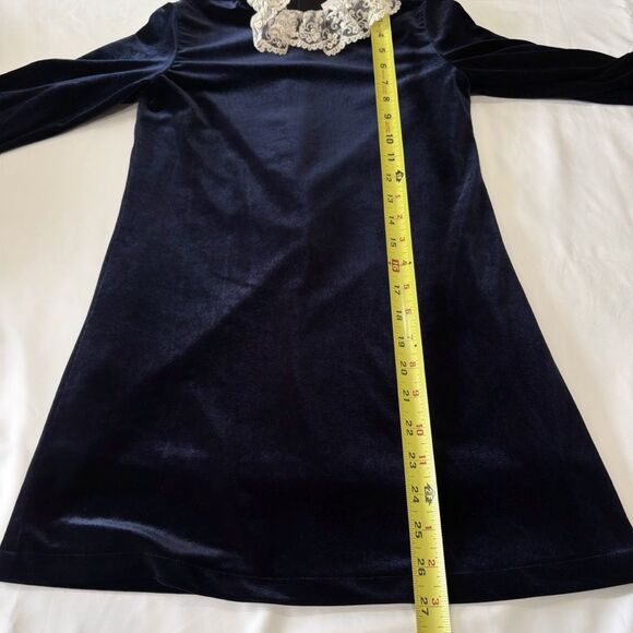Mademoiselle Charlotte Navy Velvet Dress Ivory Lace Collar Cuffs Girls Sz 10 - Picture 11 of 11